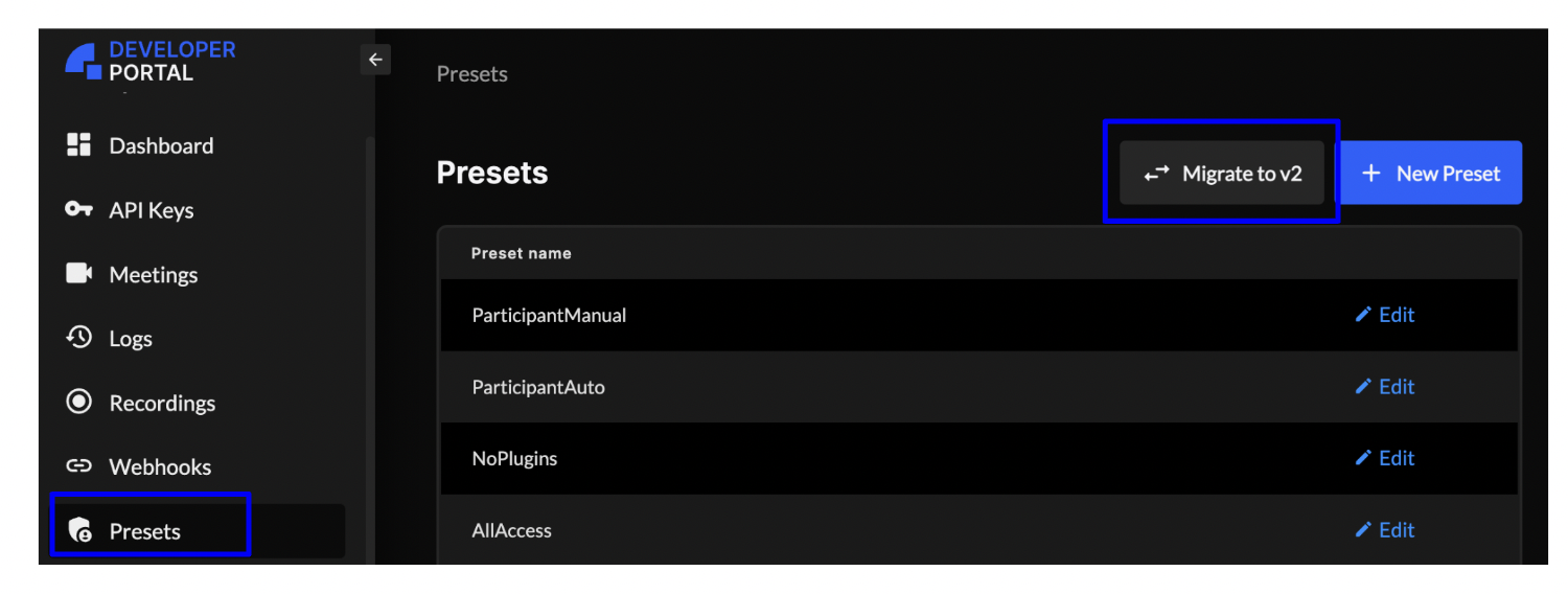 Migrate Preset